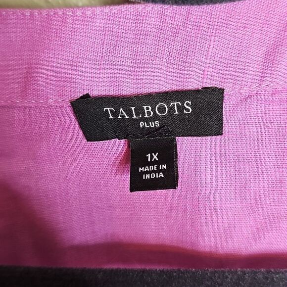 Talbots Linen Blend Purple Tunic with White Embroidery 1X - Picture 6 of 9